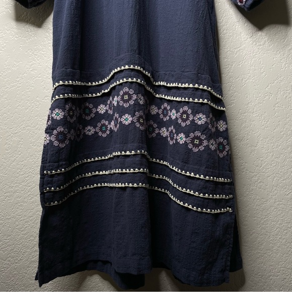 Madewell Embroidered Neck-Tie Midi Dress Floral V-neckline 100% Cotton Bohemian - Picture 4 of 12